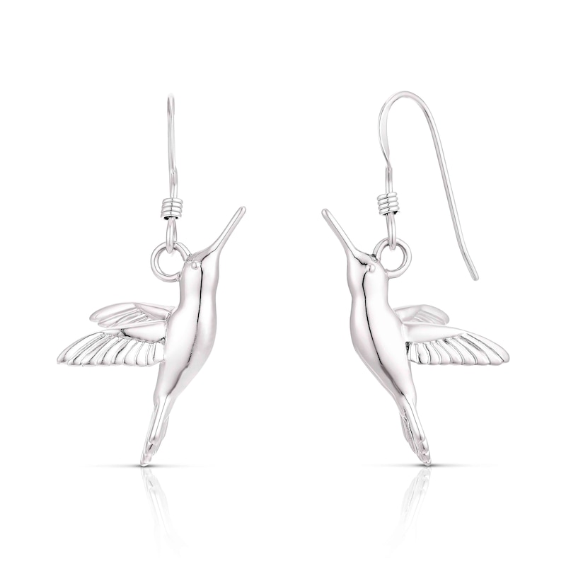 Main Image 1 of Sterling Silver Hummingbird Drop Earrings