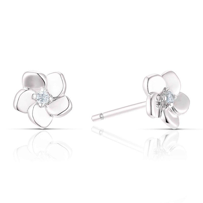 Main Image 1 of Sterling Silver Cubic Zirconia Cherry Blossom Stud Earrings
