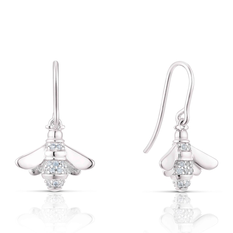 Sterling Silver Cubic Zirconia Bee Drop Earrings