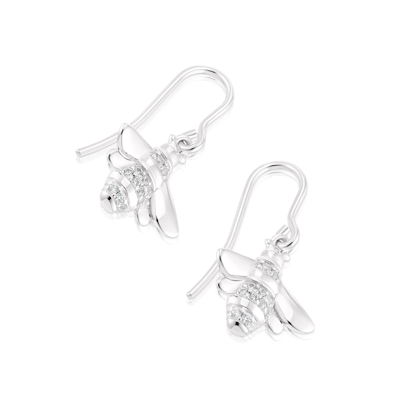 Sterling Silver Cubic Zirconia Bee Drop Earrings