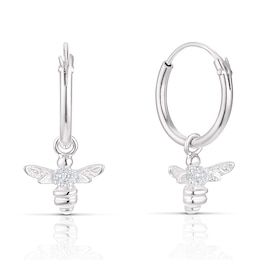 Sterling Silver Cubic Zirconia Bee Drop Hoop Earrings