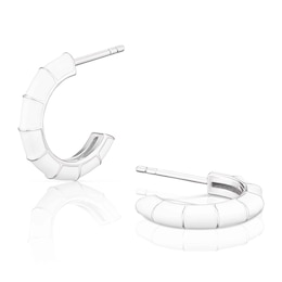 Sterling Silver White Enamel Bamboo Half Hoop Earrings
