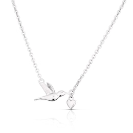 Sterling Silver Hummingbird & Heart Necklace