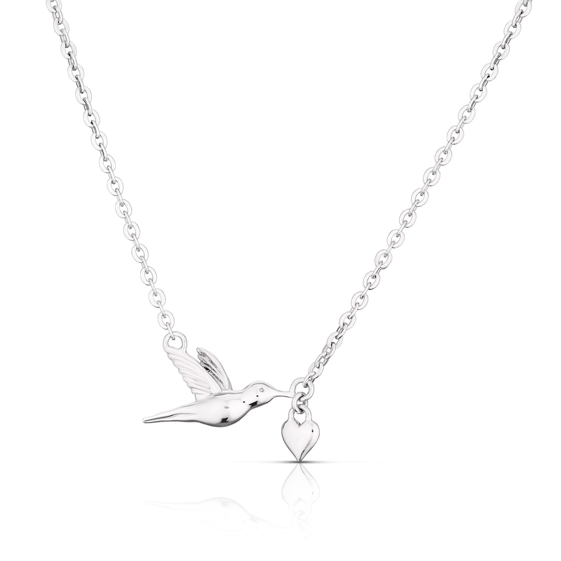 Main Image 1 of Sterling Silver Hummingbird & Heart Necklace