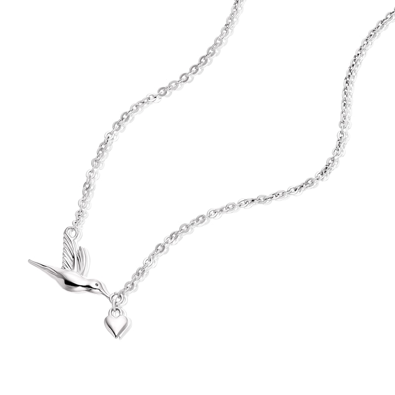 Main Image 2 of Sterling Silver Hummingbird & Heart Necklace