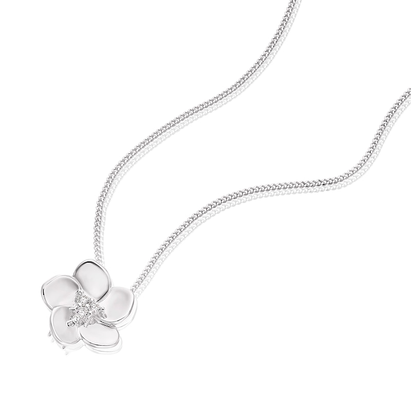 Main Image 1 of Sterling Silver Cubic Zirconia Cherry Blossom Necklace