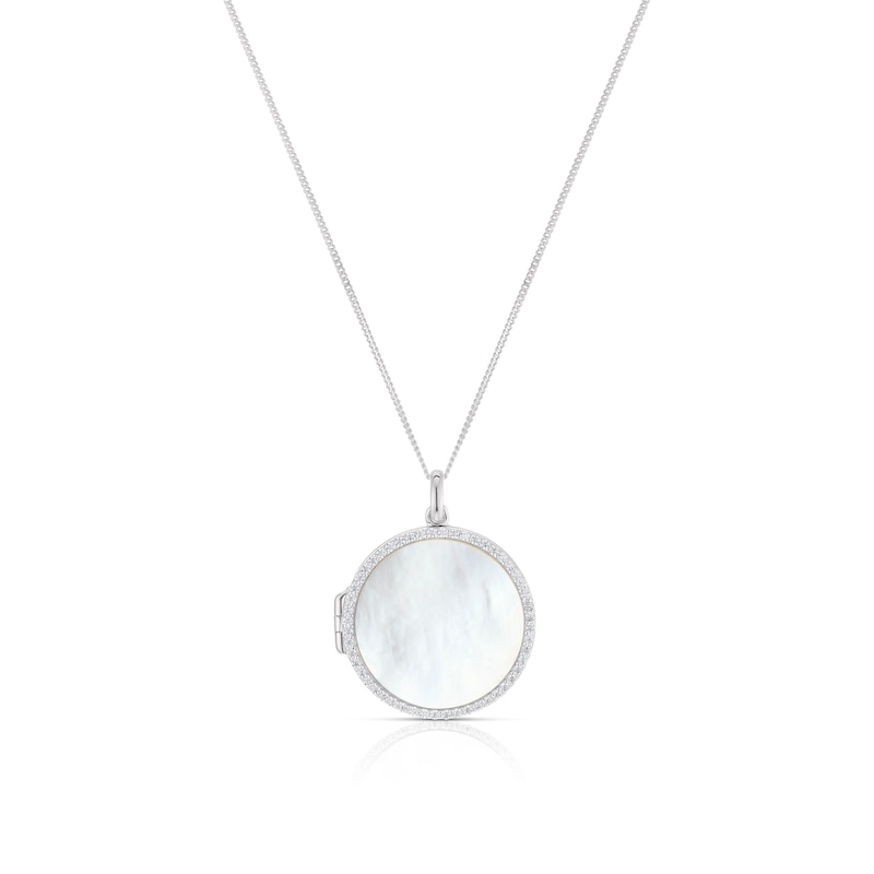 Sterling Silver Mother Of Pearl & CZ Locket