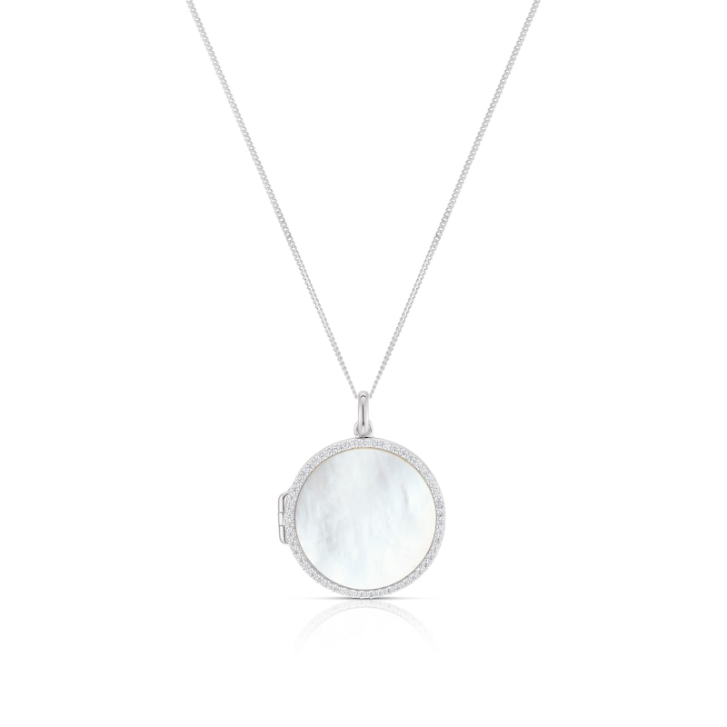 Main Image 1 of Sterling Silver Mother Of Pearl & CZ Locket