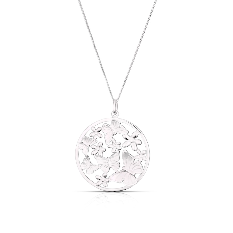 Main Image 1 of Sterling Silver Butterfly & Flower Pendant