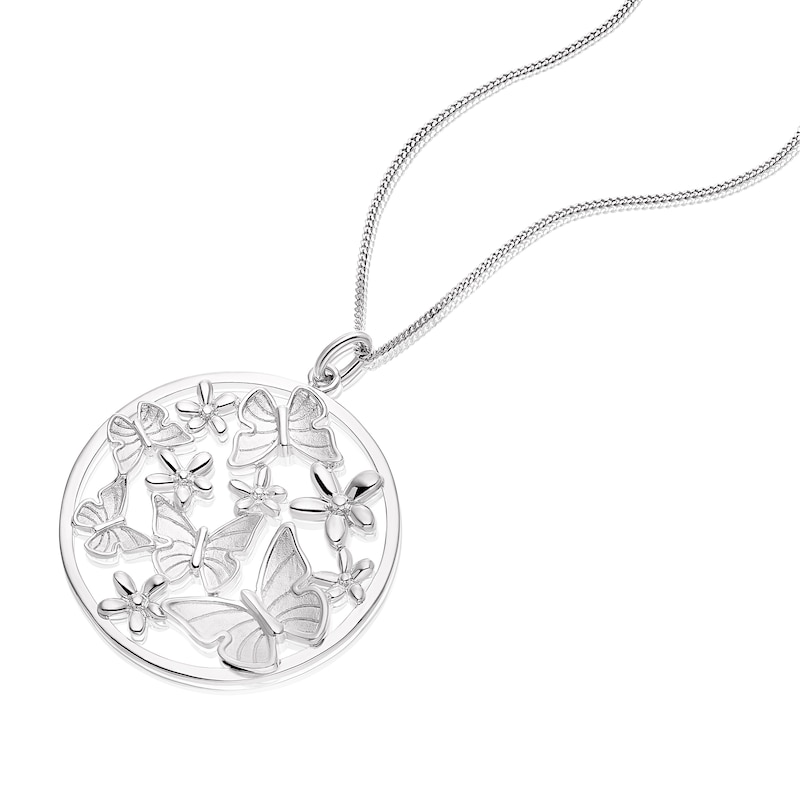 Main Image 2 of Sterling Silver Butterfly & Flower Pendant