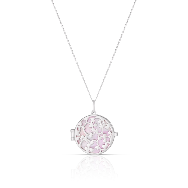 Main Image 1 of Sterling Silver Pink Mother Of Pearl Filigree Locket
