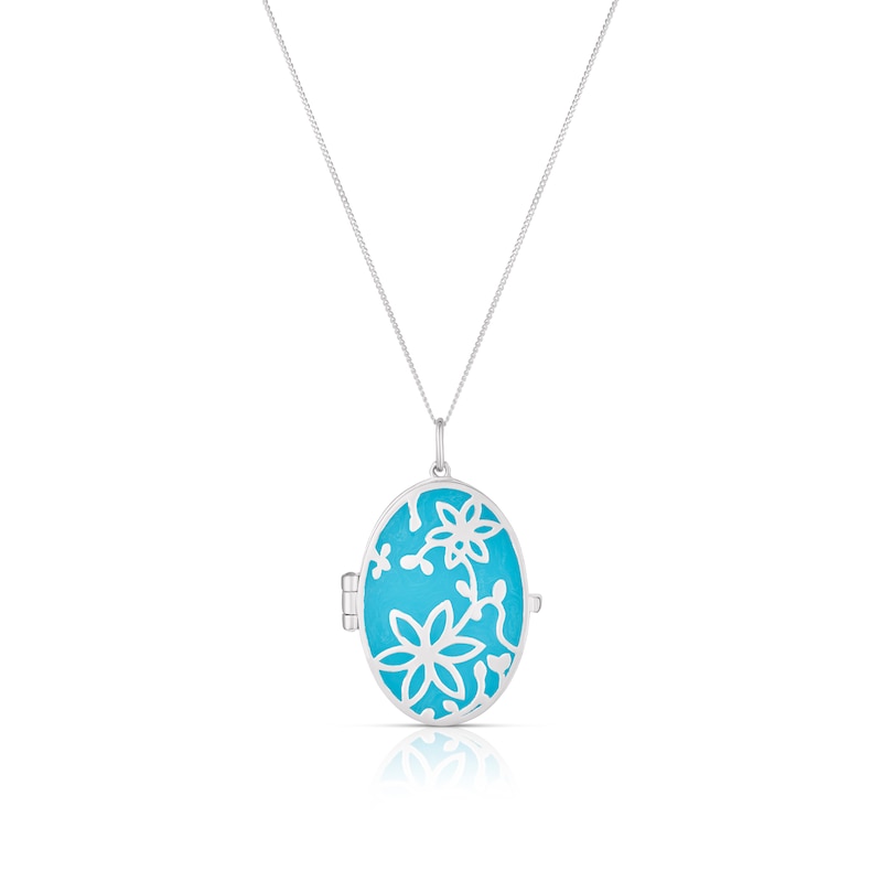 Sterling Silver Blue Enamel Floral Locket