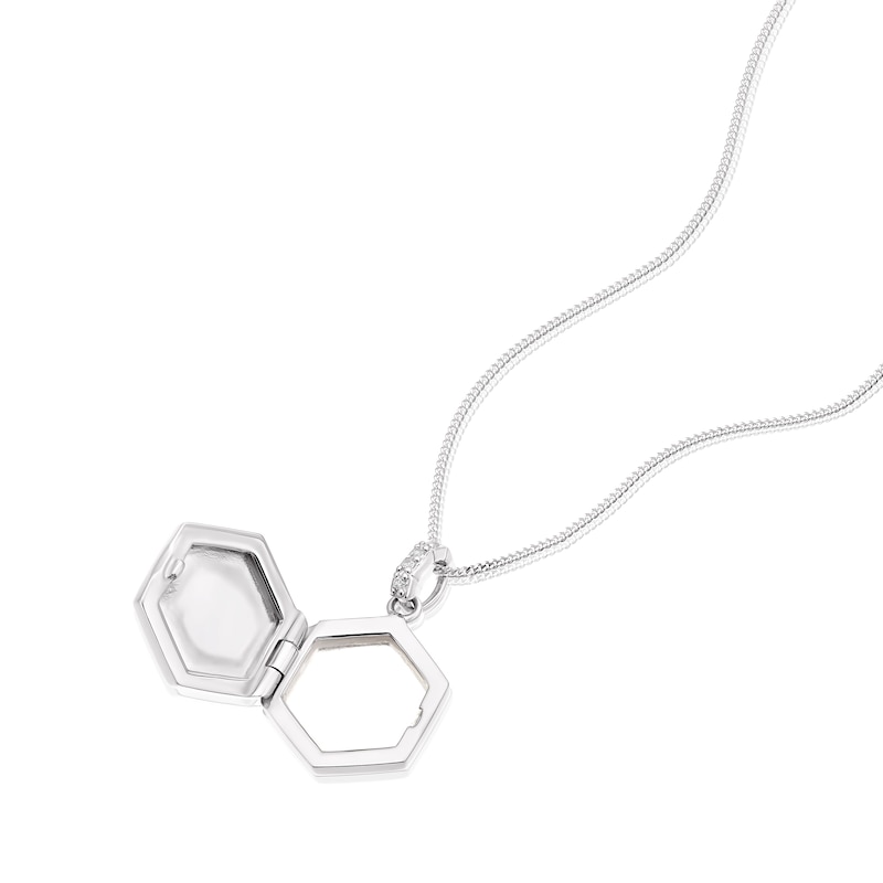 Main Image 2 of Sterling Cubic Zirconia Hexagon Locket