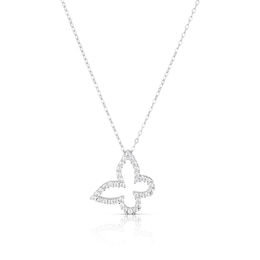 Sterling Silver Cubic Zirconia Butterfly Open Pendant
