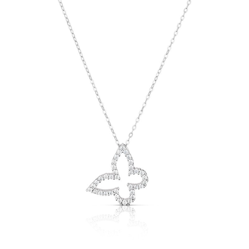 Main Image 1 of Sterling Silver Cubic Zirconia Butterfly Open Pendant