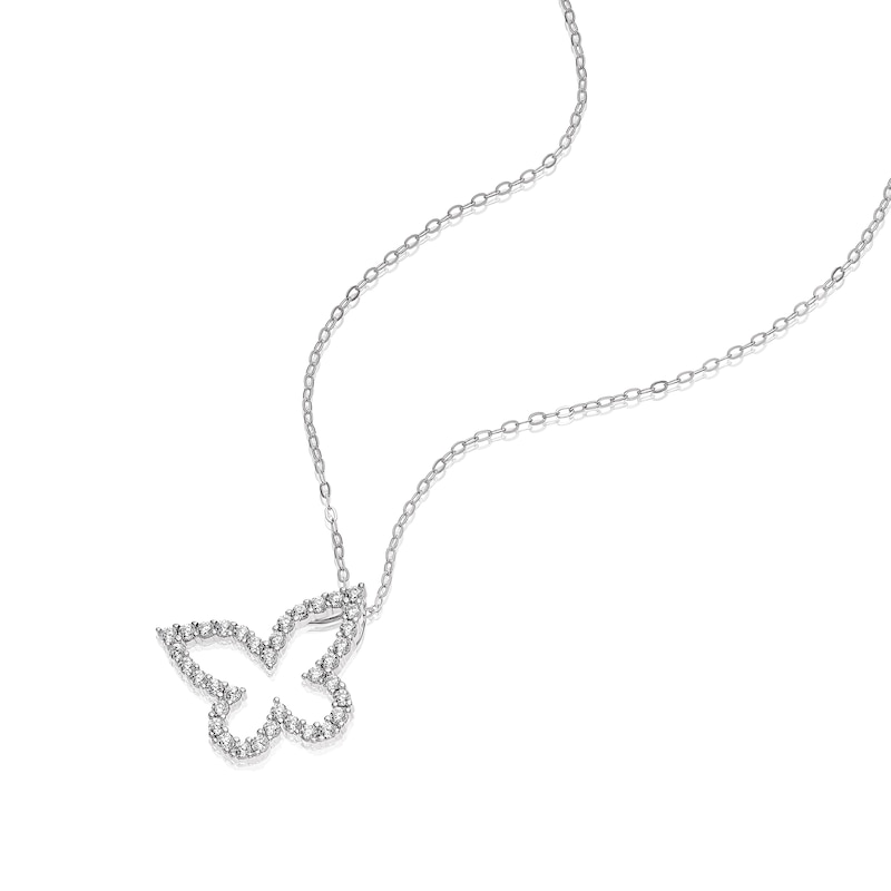 Main Image 2 of Sterling Silver Cubic Zirconia Butterfly Open Pendant