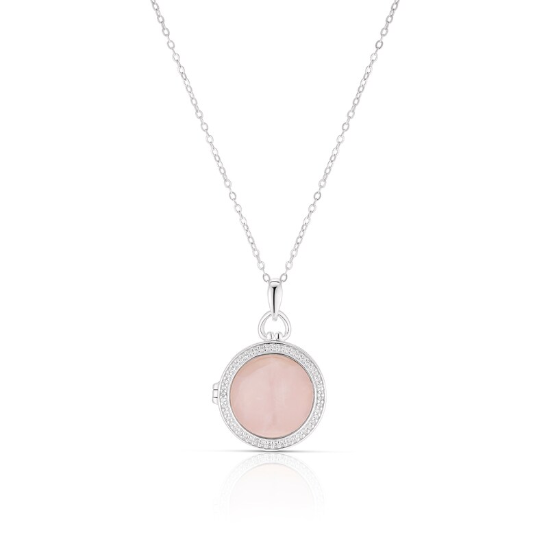 Main Image 1 of Sterling Silver Rose Quartz & Cubic Zirconia Locket