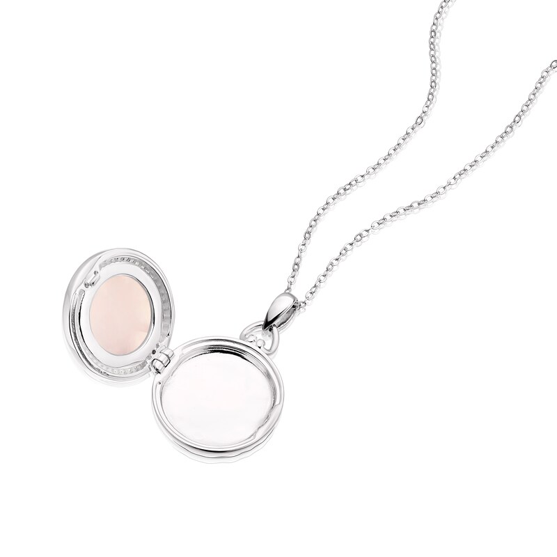 Main Image 2 of Sterling Silver Rose Quartz & Cubic Zirconia Locket