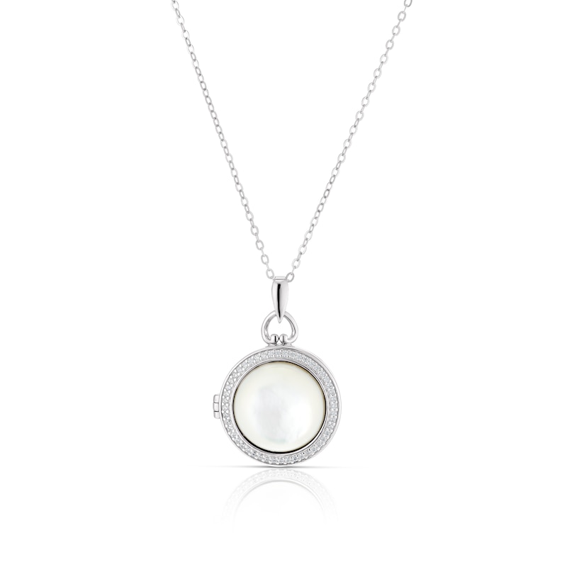 Main Image 1 of Sterling Silver Mother Of Pearl & Cubic Zirconia Locket