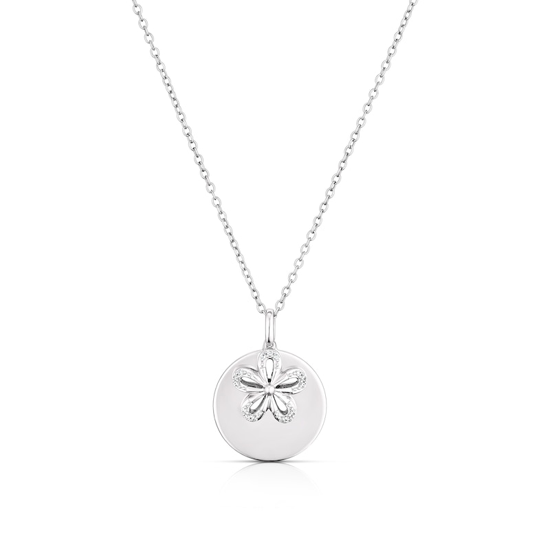 Main Image 1 of Sterling Silver Cubic Zirconia Flower Disc Pendant