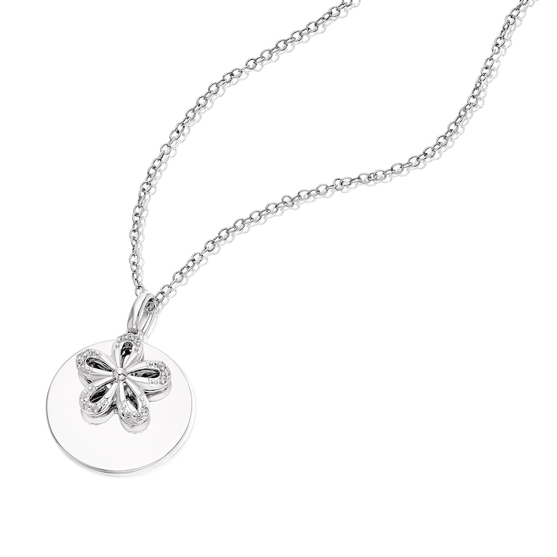 Main Image 2 of Sterling Silver Cubic Zirconia Flower Disc Pendant