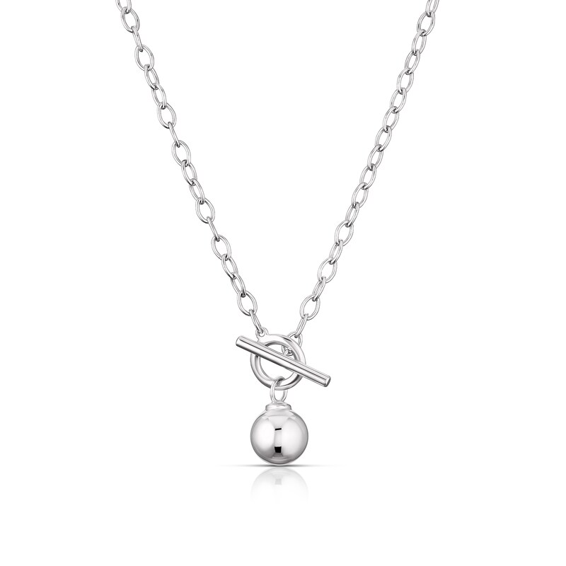 Main Image 1 of Sterling Silver Ball T-Bar Necklace
