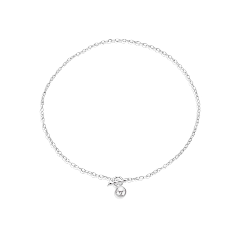 Main Image 2 of Sterling Silver Ball T-Bar Necklace