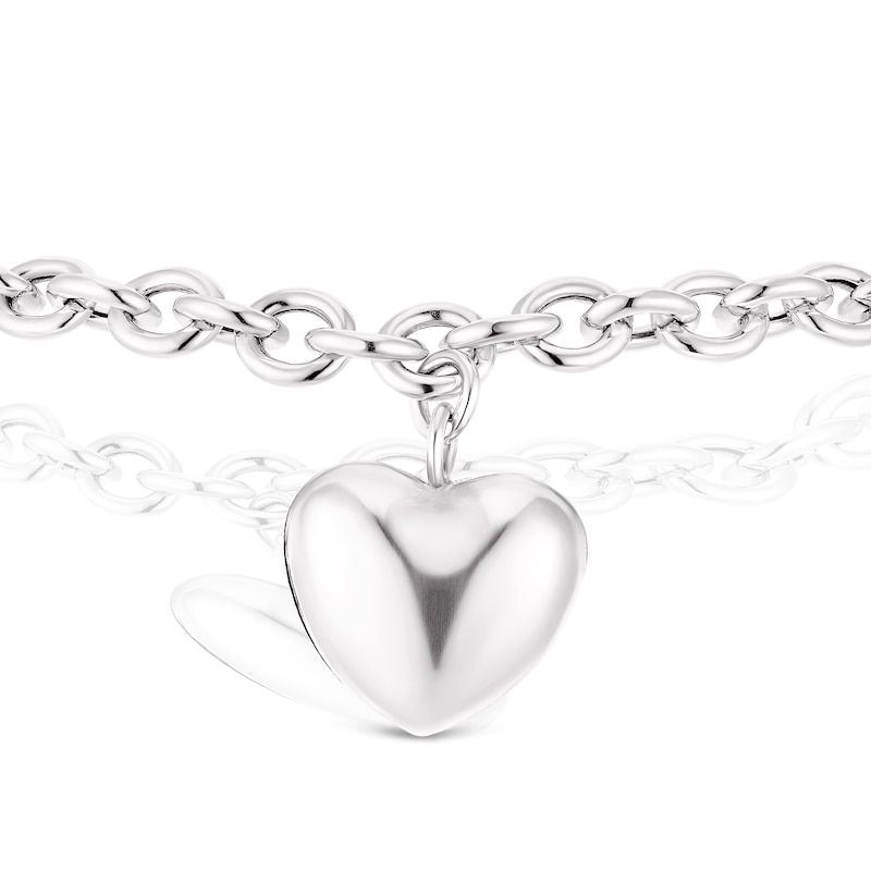 Sterling Silver Puff Heart Belcher Chain Bracelet