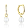 Thumbnail Image 1 of 9ct Yellow Gold Pearl & Cubic Zirconia Hoop Drop Earrings