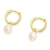Thumbnail Image 2 of 9ct Yellow Gold Pearl & Cubic Zirconia Hoop Drop Earrings