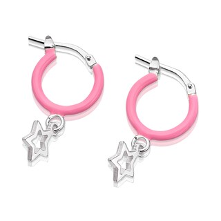 Children's Sterling Silver Pink Enamel Star Hoop Earrings | H.Samuel