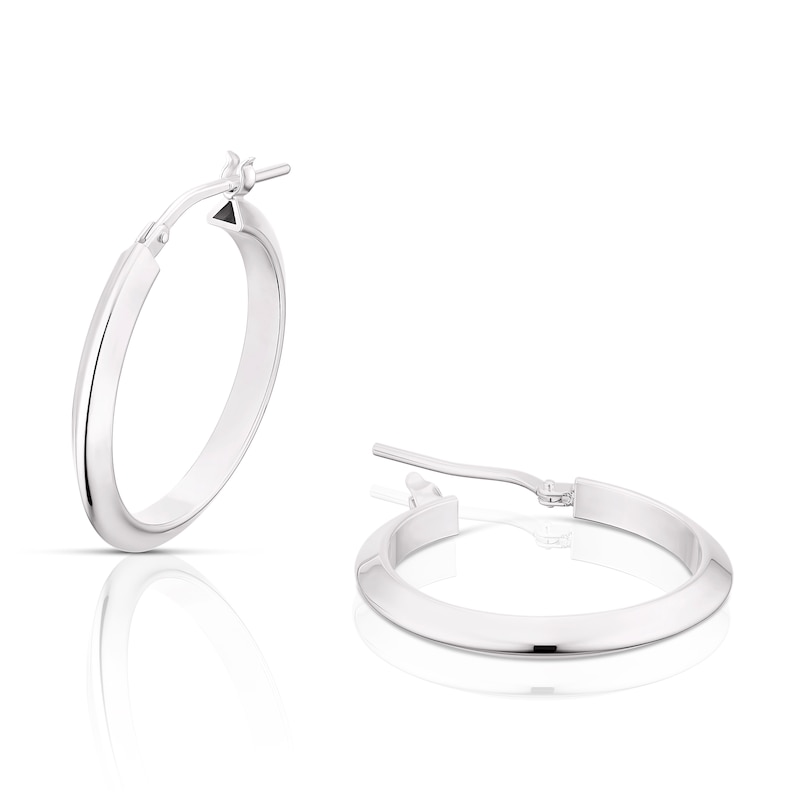 Main Image 1 of Sterling Silver Bevelled Edge Hoop Earrings 20mm