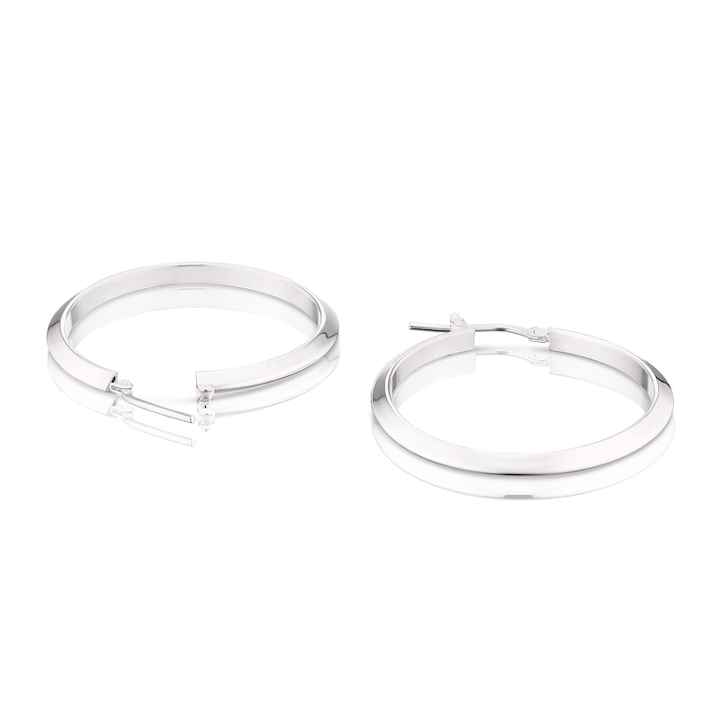 Main Image 2 of Sterling Silver Bevelled Edge Hoop Earrings 30mm