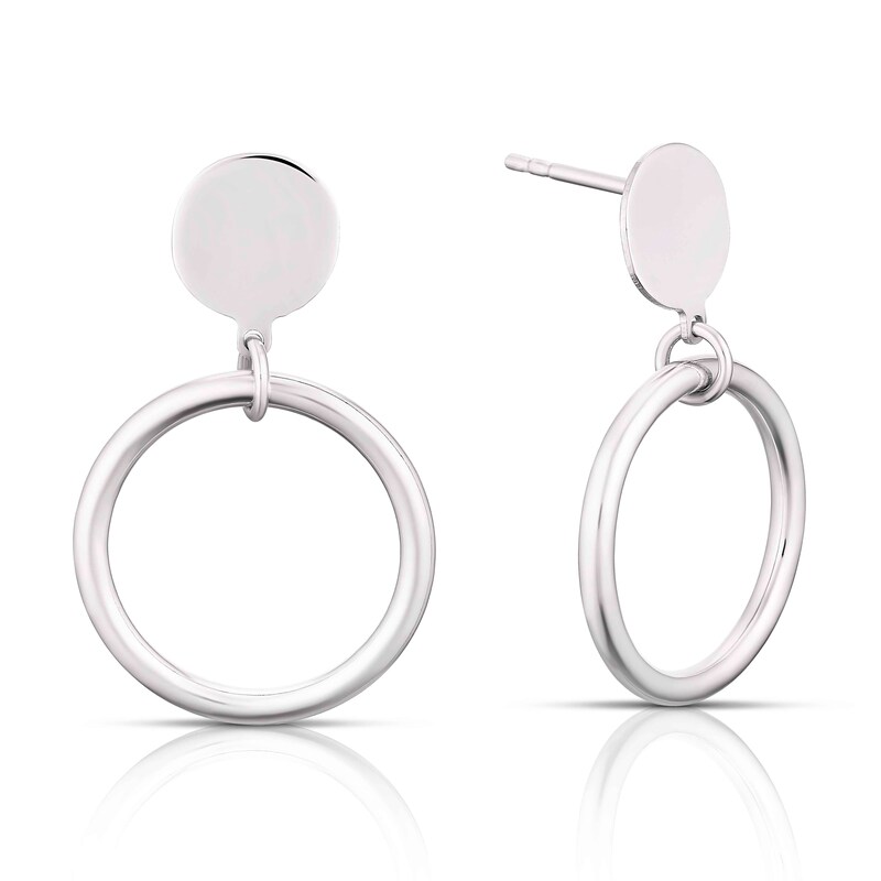 Sterling Silver Circle Disc Drop Earrings