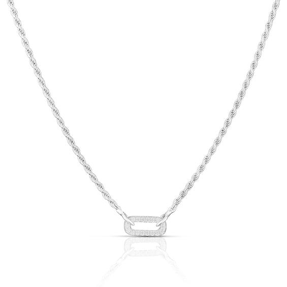 Sterling Silver Cubic Zirconia Oval Link Rope Necklace