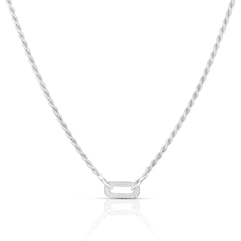 Main Image 1 of Sterling Silver Cubic Zirconia Oval Link Rope Necklace