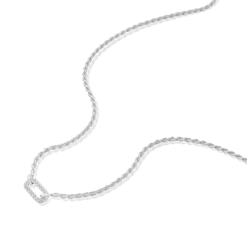 Main Image 2 of Sterling Silver Cubic Zirconia Oval Link Rope Necklace