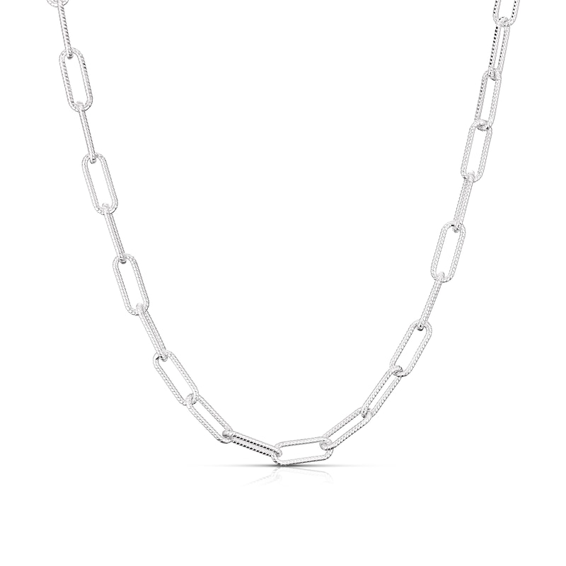 Main Image 1 of Sterling Silver Textured Paper Link Chain Necklace