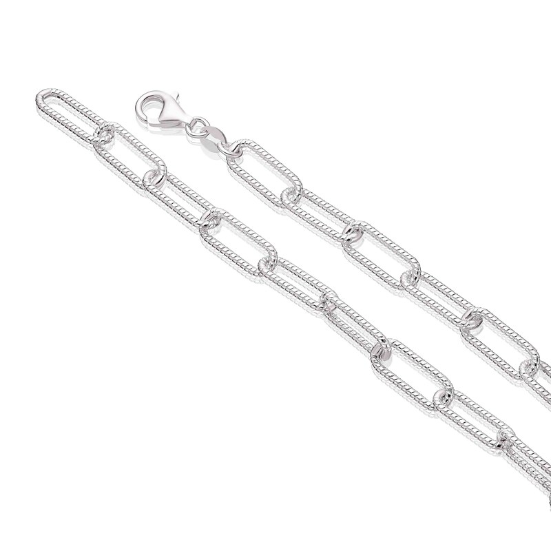 Main Image 3 of Sterling Silver Textured Paper Link Chain Necklace