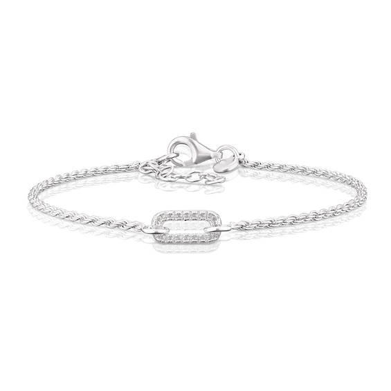 Sterling Silver Cubic Zirconia Oval Link Rope Bracelet