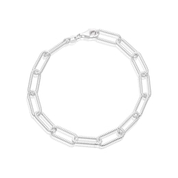 Sterling Silver Textured Paper Link Chain Bracelet