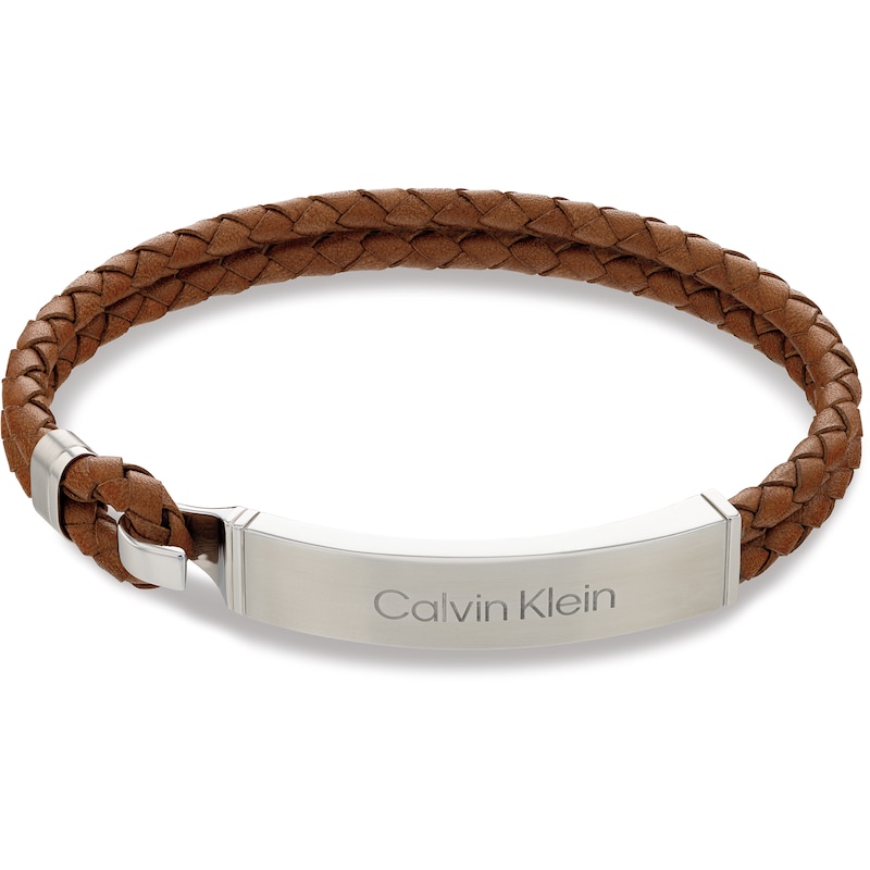 Calvin Klein Men's Brown Braided Leather Bracelet