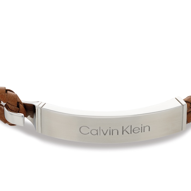 Calvin Klein Men's Brown Braided Leather Bracelet