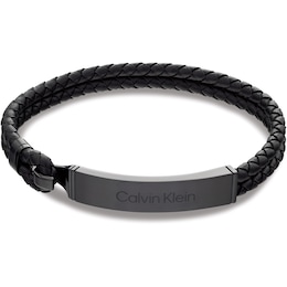 Calvin Klein Men's Black Braided Leather Bracelet