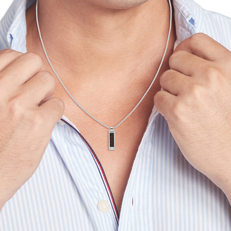 Main Image 3 of Tommy Hilfiger Men's Stainless Steel Brown Leather Necklace