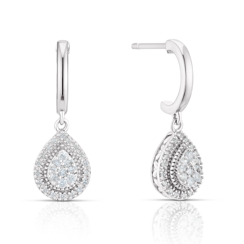 Main Image 1 of Sterling Silver 0.20ct Diamond Pear Cluster Drop Earrings