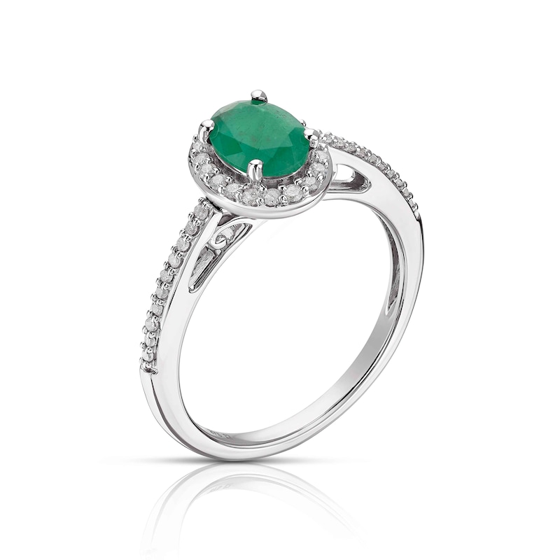 Main Image 2 of 9ct White Gold Emerald 0.15ct Diamond Oval Halo Ring