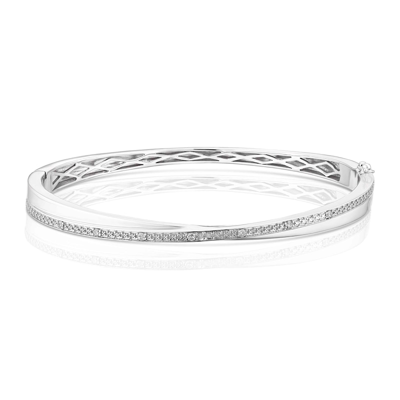 Sterling Silver 0.07ct Diamond Crossover Bangle