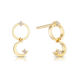 Sterling Silver & 18ct Gold Plated 0.05ct Diamond Moon Drop Earrings