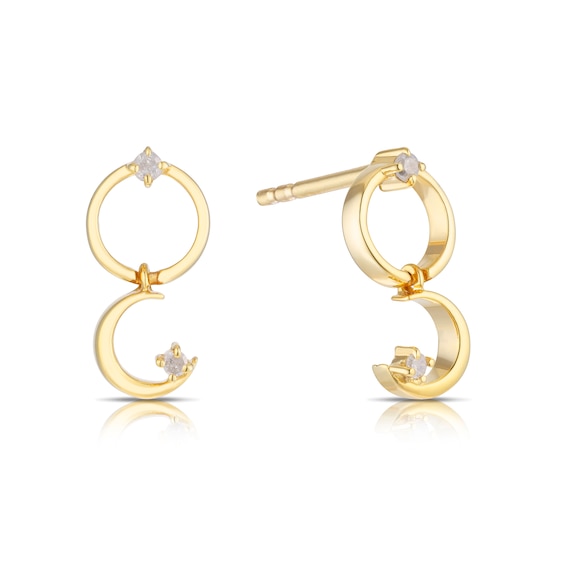Sterling Silver and 18ct Gold Plated 0.05ct Diamond Moon Drop Earrings